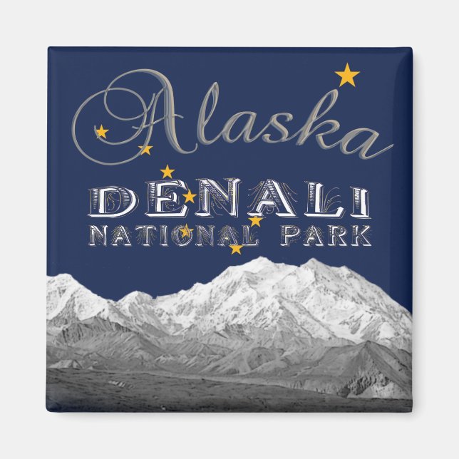 Alaska Statlig flagga Mt McKinley Magnet (Framsidan)