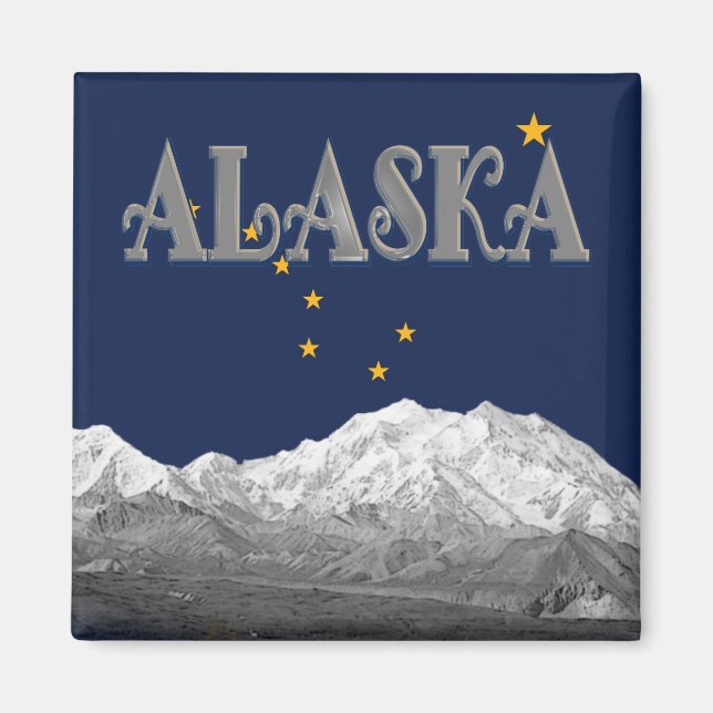 Alaska Statlig flagga Mt McKinley Magnet (Framsidan)