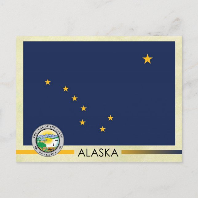 Alaska Statlig flagga och Seal Vykort (Framsida)