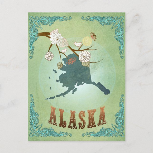 Alaska Statskarta – Grön Vykort (Framsida)