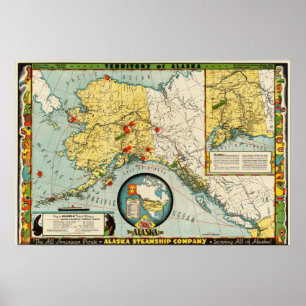 Alaska Steamship Företag (1936) kartareproduktion Poster