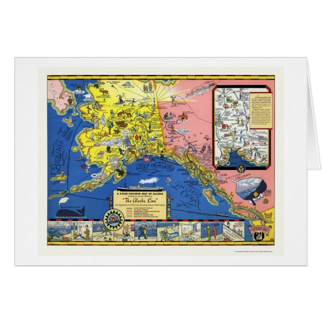 Alaska - steamshipen fodrar kartan 1934 hälsningskort (Framsidan Horizontal)