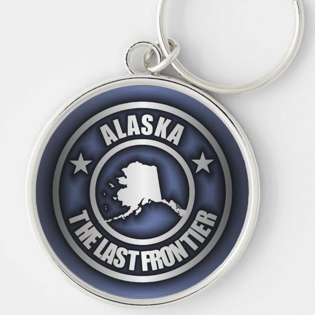 ’Alaska Steel’ Keychains Rund Silverfärgad Nyckelring (Framsidan)