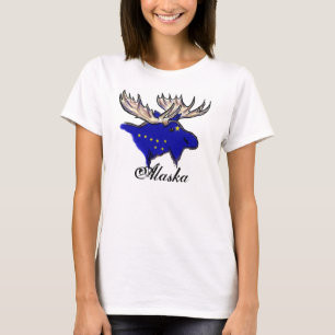 Alaska stolt statlig flagga elk anpassningsbar dam tee shirt
