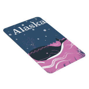 Alaska Tecknad val vintage resaffisch Magnet