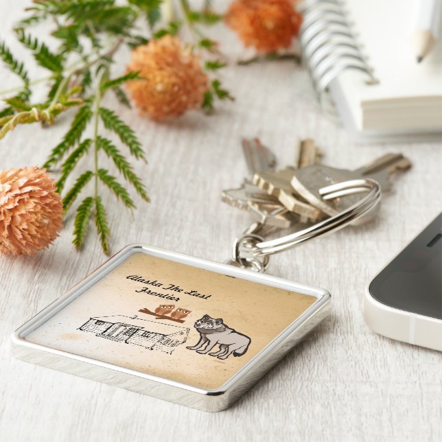 Alaska The Last Frontier Fyrkantig Silverfärgad Nyckelring (Sidan)