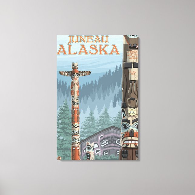 Alaska Totem Poles - Juneau, Alaska Canvastryck (Framsida)