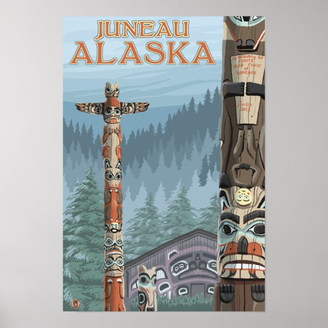 Alaska Totem Poles - Juneau, Alaska Poster (Framsidan)