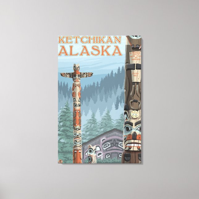 Alaska Totem Poles - Ketchikan, Alaska Canvastryck (Framsida)