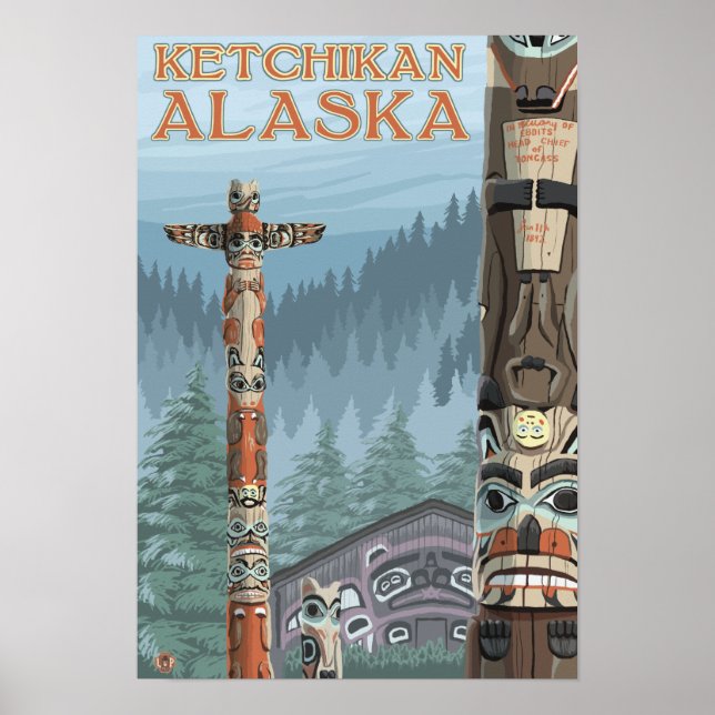 Alaska Totem Poles - Ketchikan, Alaska Poster (Framsidan)