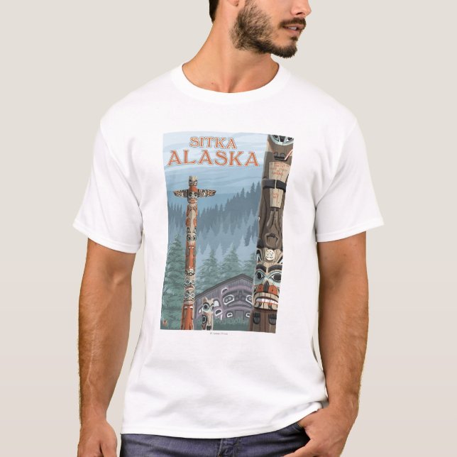 Alaska Totem Poles - Sitka, Alaska T-shirt (Framsida)