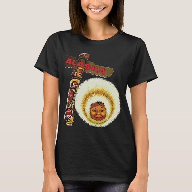 Alaska Totempåle Arktisk Sol Röd Resa T Shirt (Framsida)