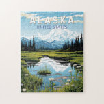 Alaska Travel Art Vintage Pussel<br><div class="desc">Alaska retro-vektorns resedesign. Denna designad-stil-resekonst,  med sin blandning av djärvt färg och vintage,  är  för att inspirera äventyr.</div>