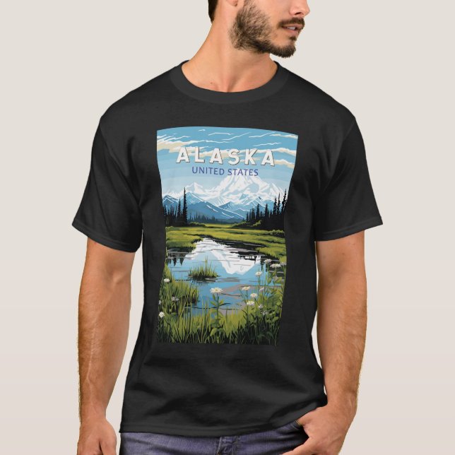 Alaska Travel Art Vintage T Shirt (Framsida)