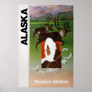 Alaska Tryck Western Airlines Resa Affisch Alaska