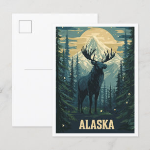 Alaska USA Art Vintage Illustration Travel Vykort