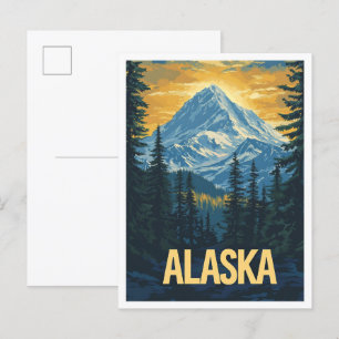 Alaska USA Art Vintage Illustration Travel Vykort