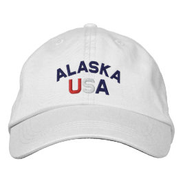 Alaska USA EmbroiTED White Hat Broderad Keps