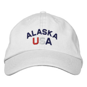 Alaska USA EmbroiTED White Hat Broderad Keps
