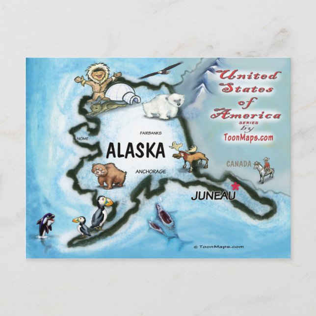 Alaska USA-kort Vykort (Framsida)