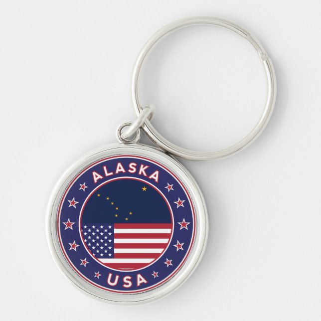 Alaska, USA, Stater Rund Silverfärgad Nyckelring (Framsidan)