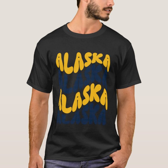 Alaska Vågig Text Patriotisk Design T Shirt (Framsida)