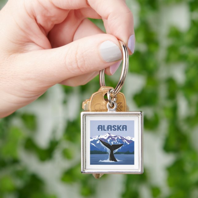 Alaska | Valgaffel Fyrkantig Silverfärgad Nyckelring (Hand)
