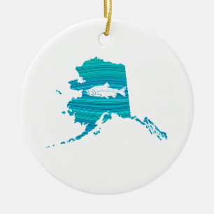Alaska vinkar laxfiske julgransprydnad keramik