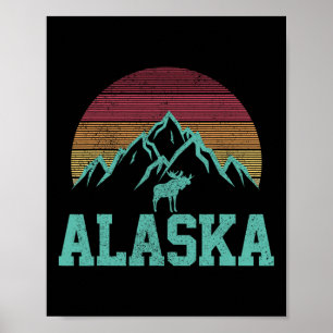 Alaska Vintage Älg Utomhus Natur Vandring Souvenir Poster
