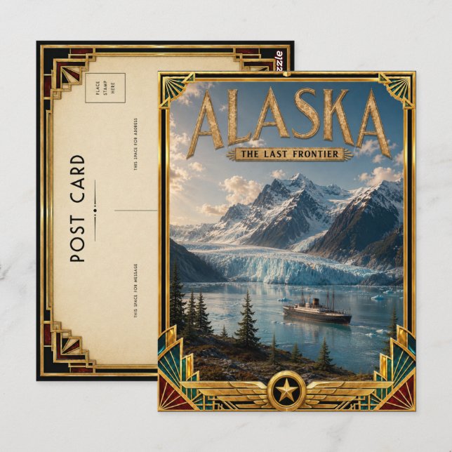 Alaska Vintage Art Deco Guldåldern Vykort (Fram/baksida)