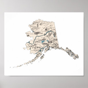 Alaska Vintage Bild Karta Antique State Chart Poster
