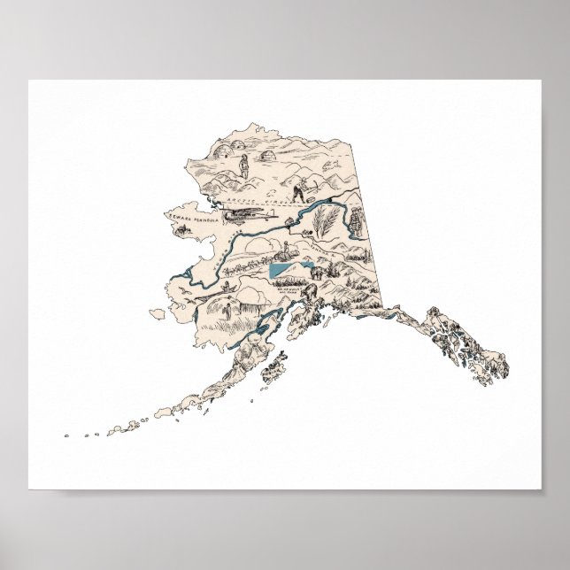 Alaska Vintage Bild Karta Antique State Diagram Poster (Framsidan)