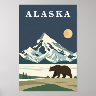 Alaska Vintage Resa Grizzlybjörn Poster