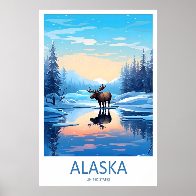 Alaska Vintage Reseskylt Affisch Ski Nationalpark (Framsidan)