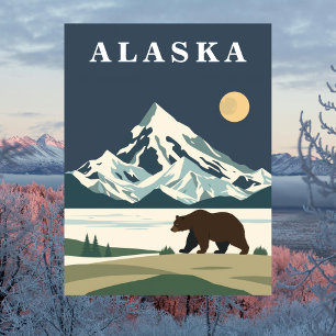 Alaska Vintage Resor Grizzlybjörn Vykort