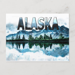 Alaska Watercolor Mountain Ligcape Äventyr Vykort