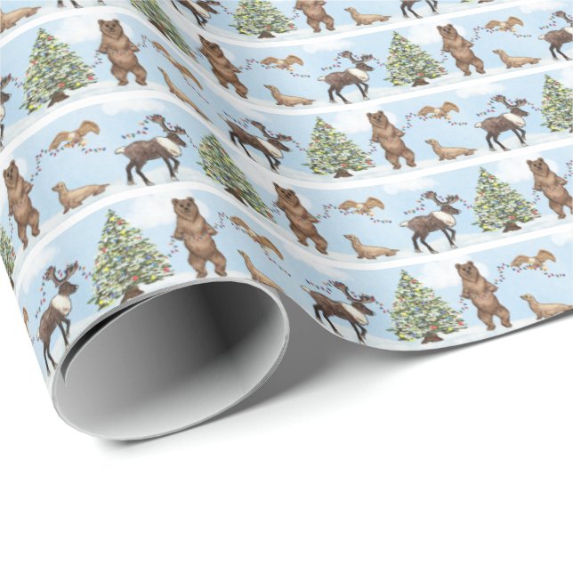 Alaska Wildlife Holiday Wrapping Paper Presentpapper (Rullad Hörn)