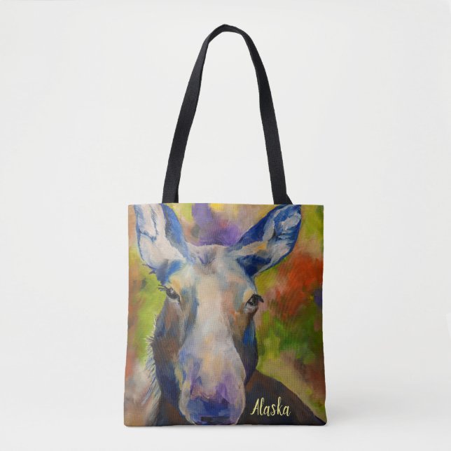 Alaska Wildlife Moose & Bear Tote med ALASKA Tygkasse (Framsida)