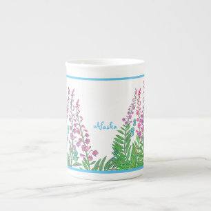 Alaskabo fireweed och glömma-mig-nots teakopp benporslin mugg
