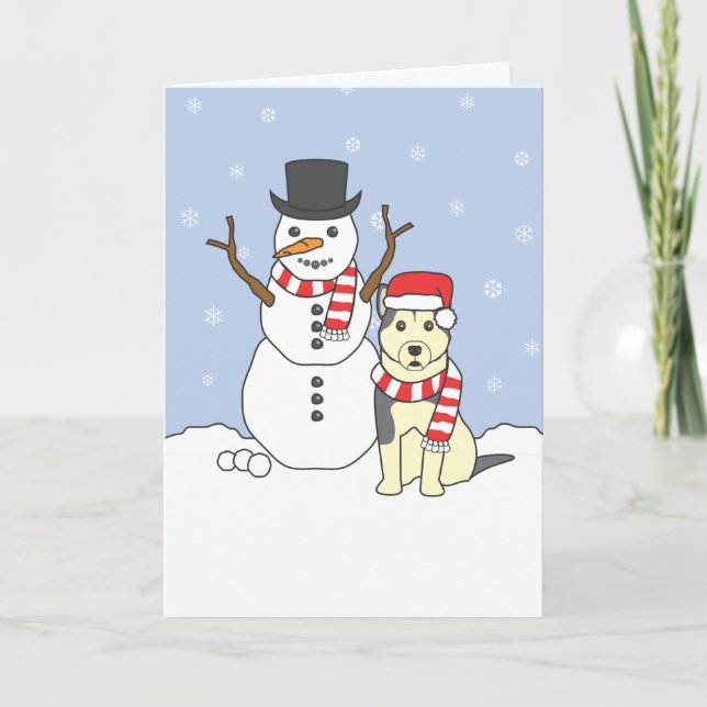 Alaskabo Malamute och snögubbe Helgkort (Framsida)