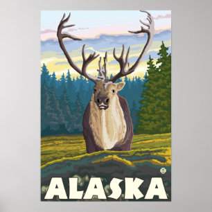 AlaskaCaribou i vildvintage resor Poster
