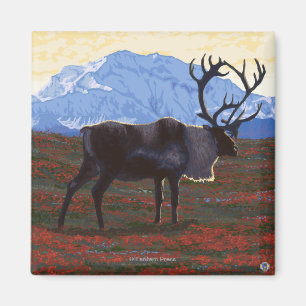 AlaskaCaribou vintage resoraffisch Magnet