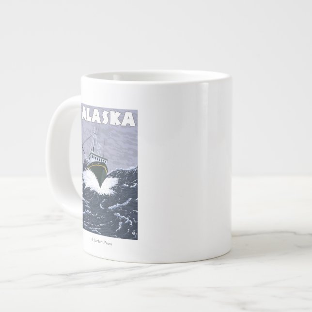 AlaskaCrab Boat Vintage resor Poster Jumbo Mugg (Framsida vänster)