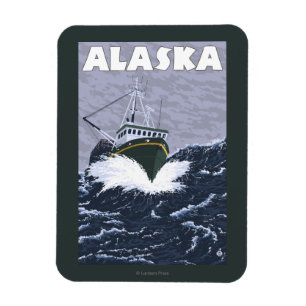 AlaskaCrab Boat Vintage resor Poster Magnet