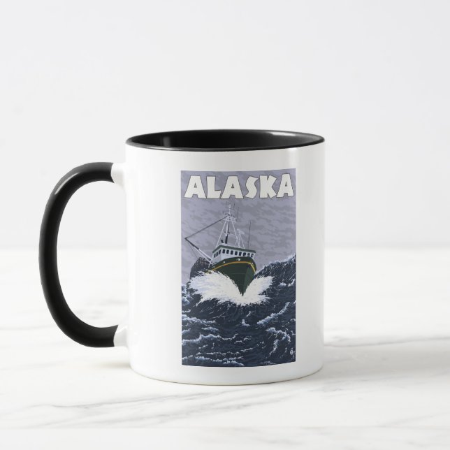 AlaskaCrab Boat Vintage resor Poster Mugg (Vänster)