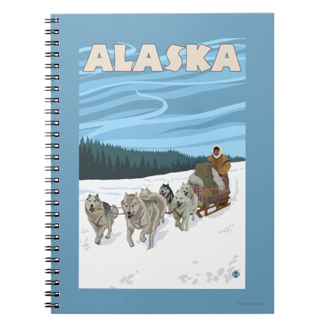 AlaskaDogsledding Vintage resor Poster Anteckningsbok Med Spiral (Framsidan)