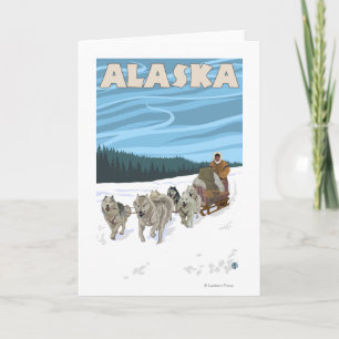 AlaskaDogsledding Vintage resor Poster Helgkort