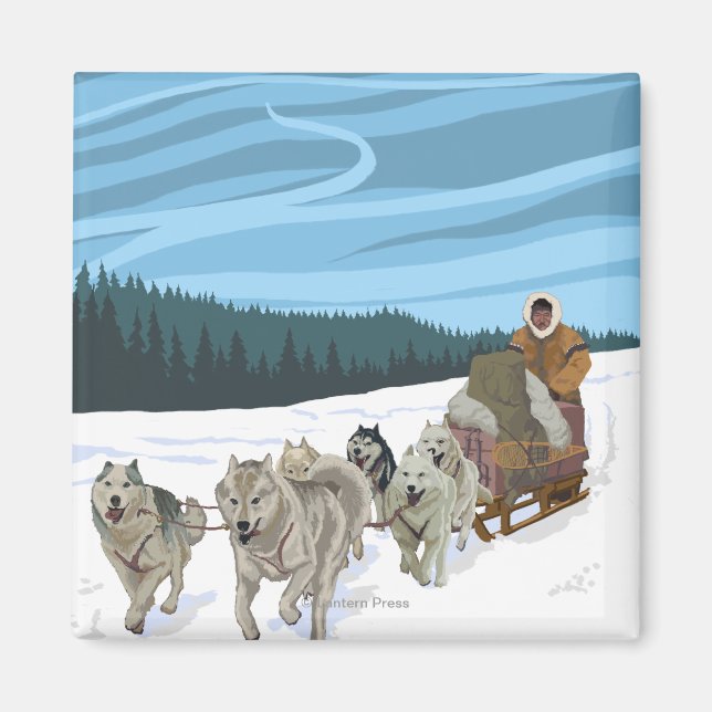AlaskaDogsledding Vintage resor Poster Magnet (Framsidan)