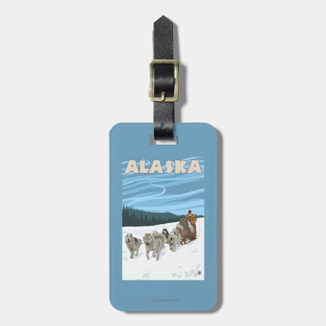 AlaskaDogsledding vintage resoraffisch Bagagebricka (Vertikal Framsida)