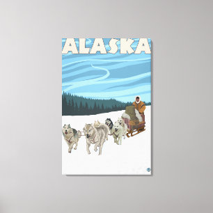 AlaskaDogsledding vintage resoraffisch Canvastryck